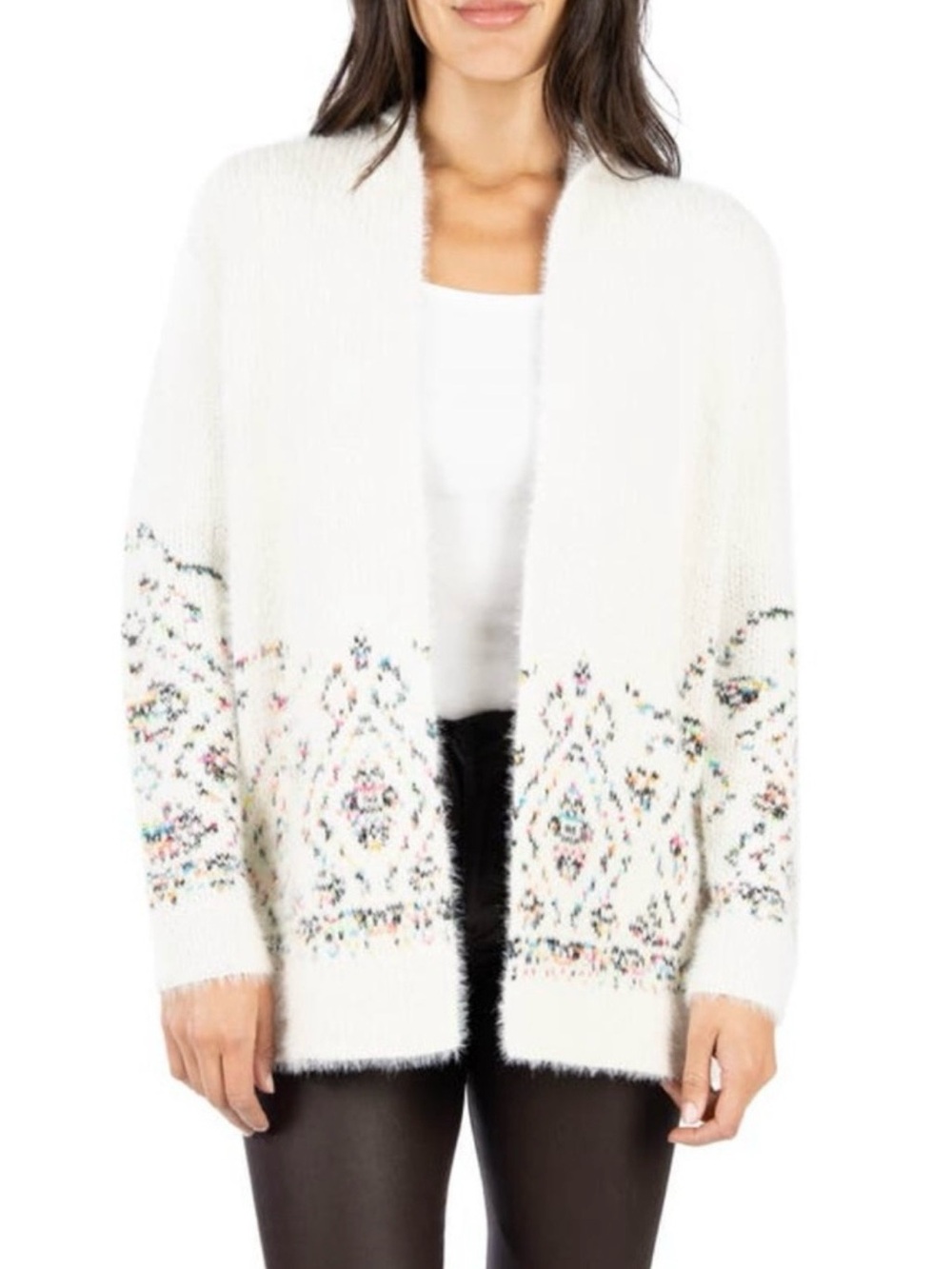 Kut from the Kloth white Open-Front Cardigan with black & neon border, size S